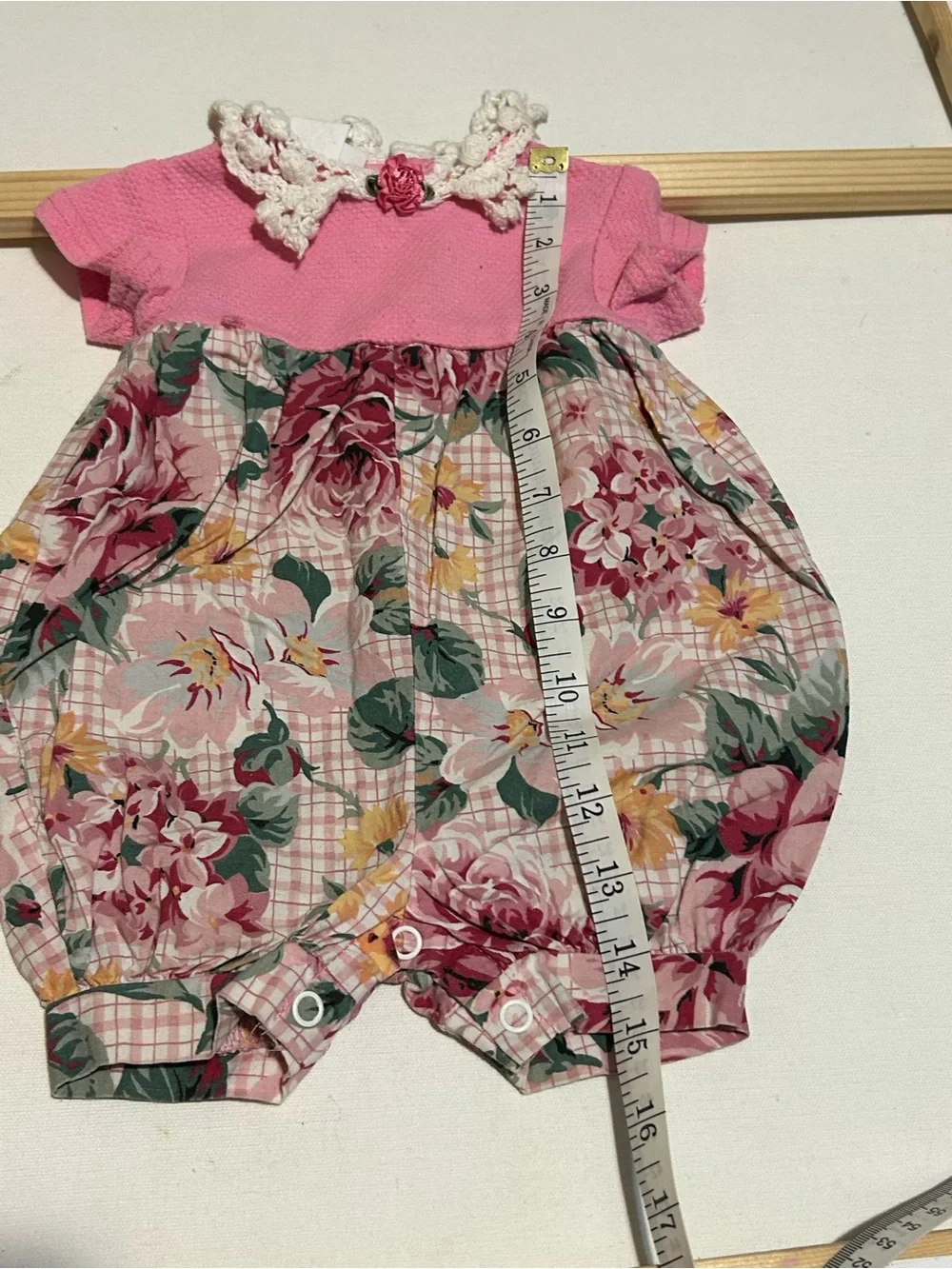 Baby Girls Pink Floral Romper with Crochet Collar